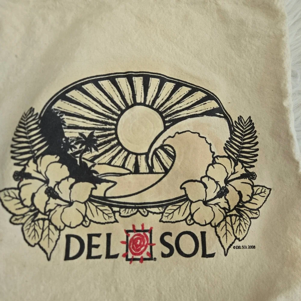 Del Sol Canvas Tote‎ Bag Cream Cotton Tropical Wave Hibiscus Beach Shopper